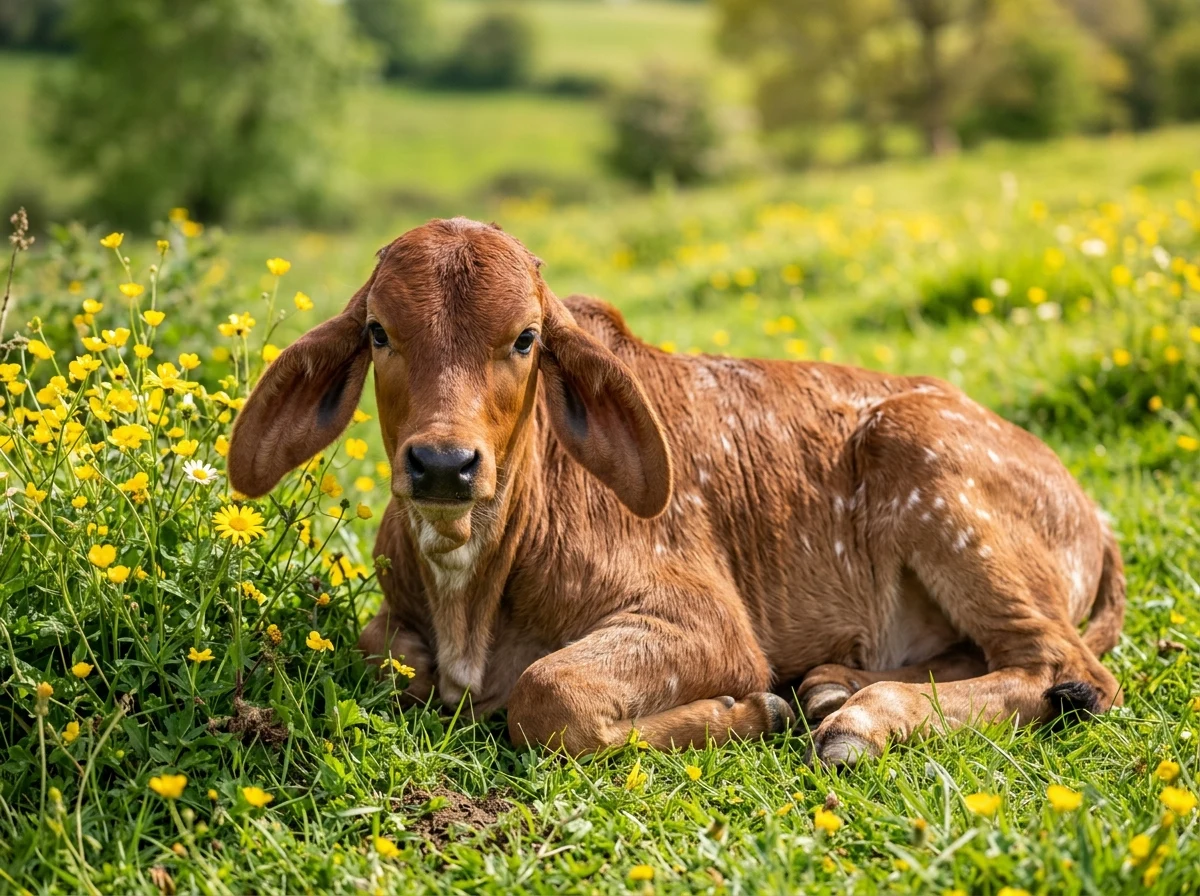 Dhruv — Playful Spring Calf in Wildflower Meadow